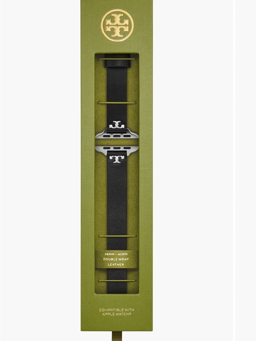 Tory Burch Black Leather Double Wrap Watch Strap with Silver  display picture 2